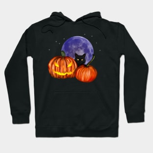 Halloween Black Cat Orange Pumpkins Art Hoodie